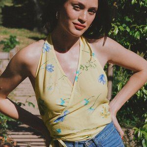 NWT Rouje Amber Top Yellow Halter Size 36